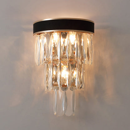 Camille Minimalist 3-Tier Crystal Flush Wall Sconce Black