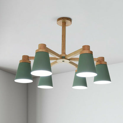 Élodie Nordic Conical Iron Chandelier with Wooden Arms
