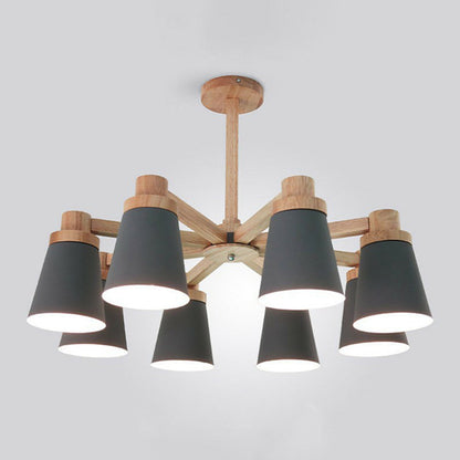 Élodie Nordic Conical Iron Chandelier with Wooden Arms