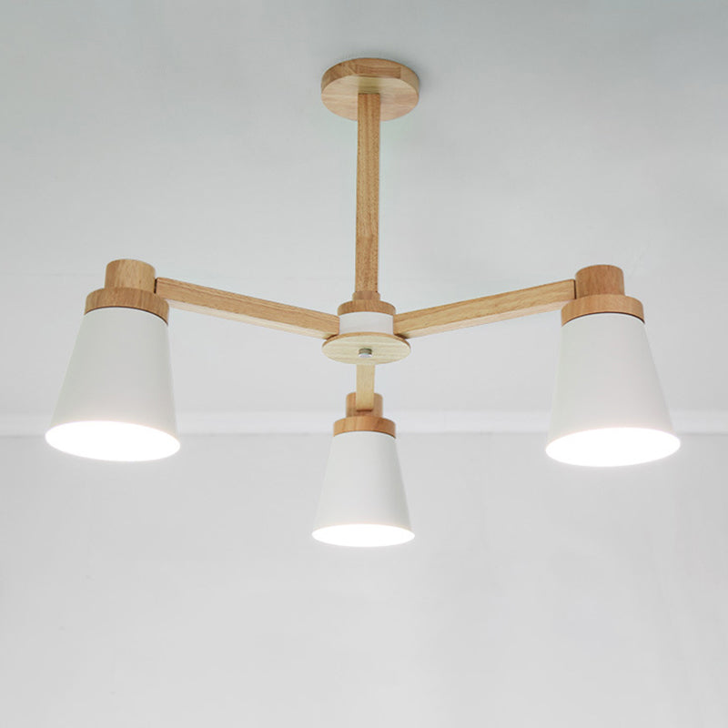 Élodie Nordic Conical Iron Chandelier with Wooden Arms