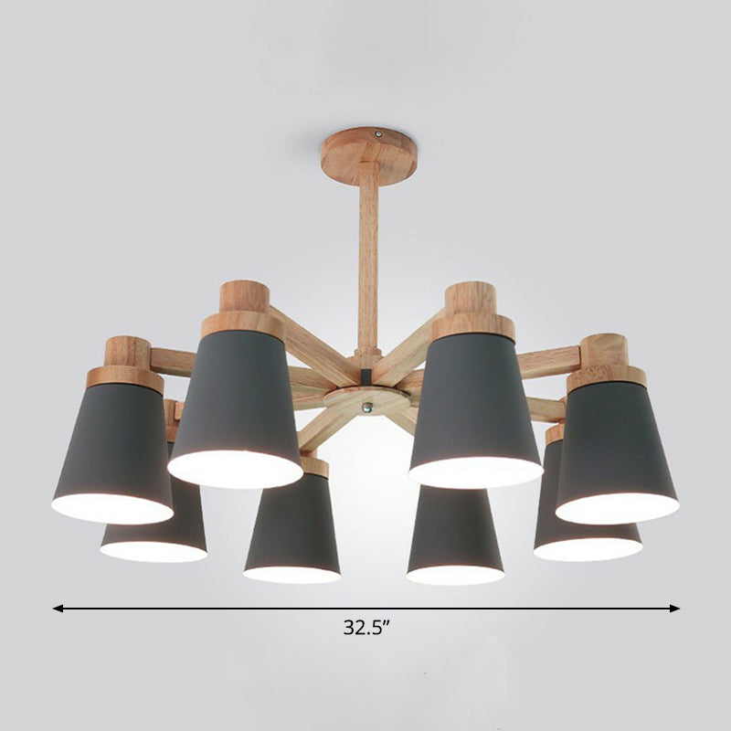 Élodie Nordic Conical Iron Chandelier with Wooden Arms