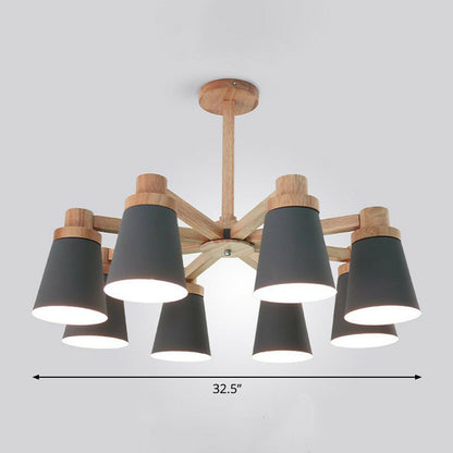 Élodie Nordic Conical Iron Chandelier with Wooden Arms