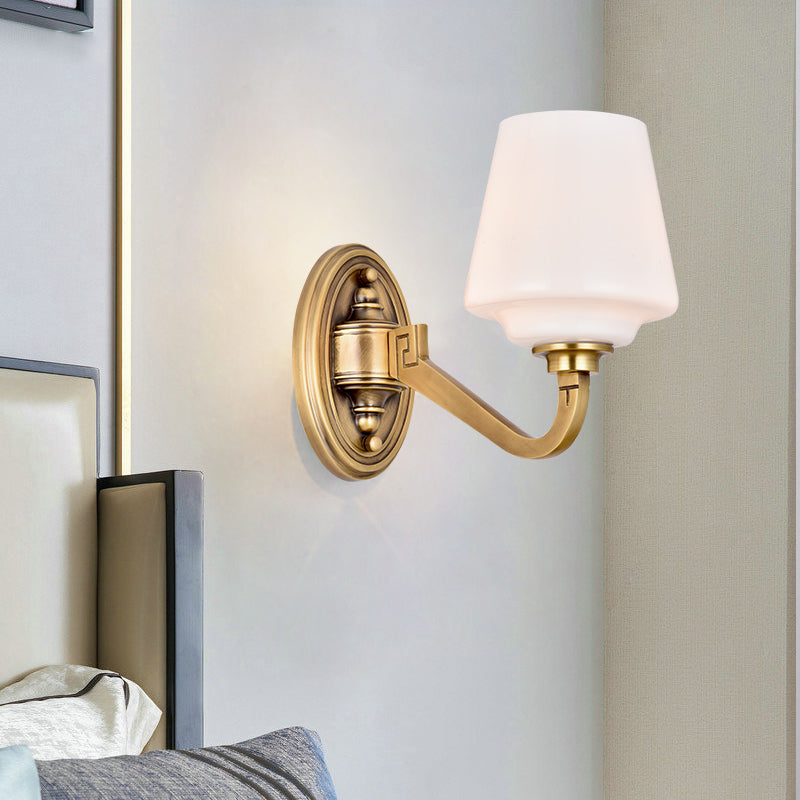 Opaline Glass Conical Wall Sconce – Minimalist Bedside Wall Lamp