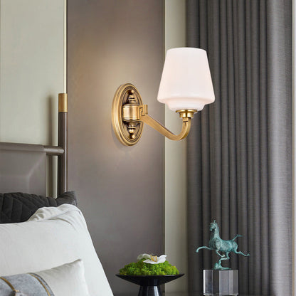 Opaline Glass Conical Wall Sconce – Minimalist Bedside Wall Lamp