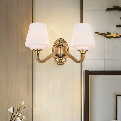 Opaline Glass Conical Wall Sconce – Minimalist Bedside Wall Lamp