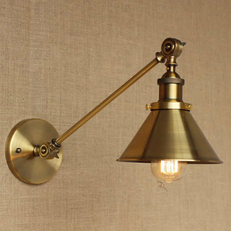 Colette Vintage Tapered Brass Wall Lamp Industrial Sconce