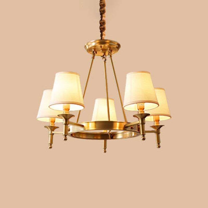 Claire Conic Fabric Chandelier Gold Minimalist Ceiling Light