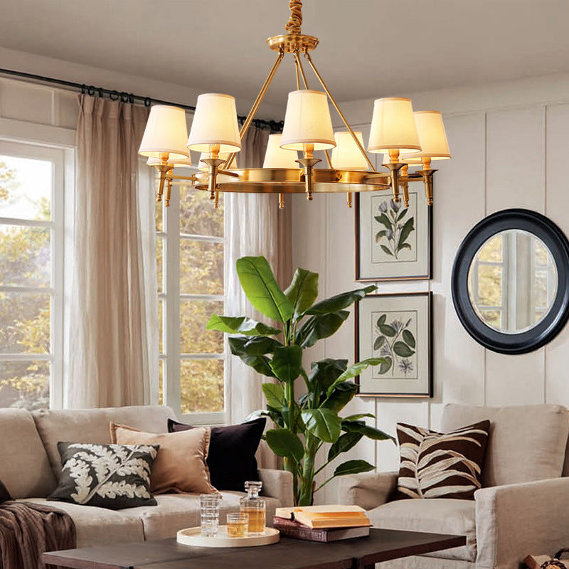 Claire Conic Fabric Chandelier Gold Minimalist Ceiling Light