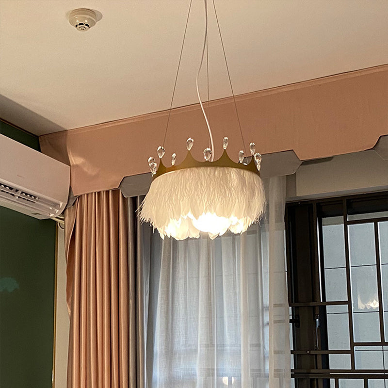 Amélia Crown Feather Pendant Light White Crystal Accent