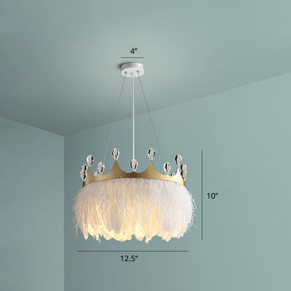 Amélia Crown Feather Pendant Light White Crystal Accent