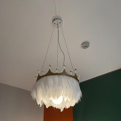 Amélia Crown Feather Pendant Light White Crystal Accent