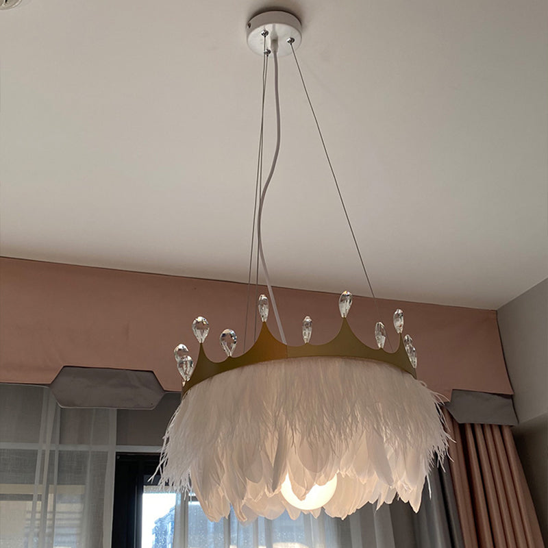 Amélia Crown Feather Pendant Light White Crystal Accent
