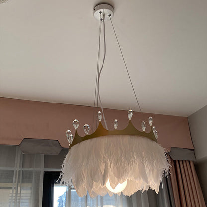 Amélia Crown Feather Pendant Light White Crystal Accent