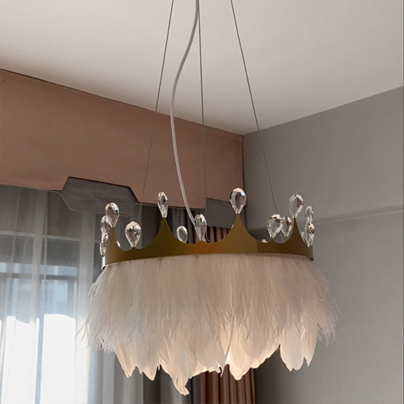 Amélia Crown Feather Pendant Light White Crystal Accent