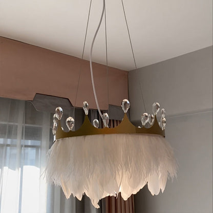 Amélia Crown Feather Pendant Light White Crystal Accent