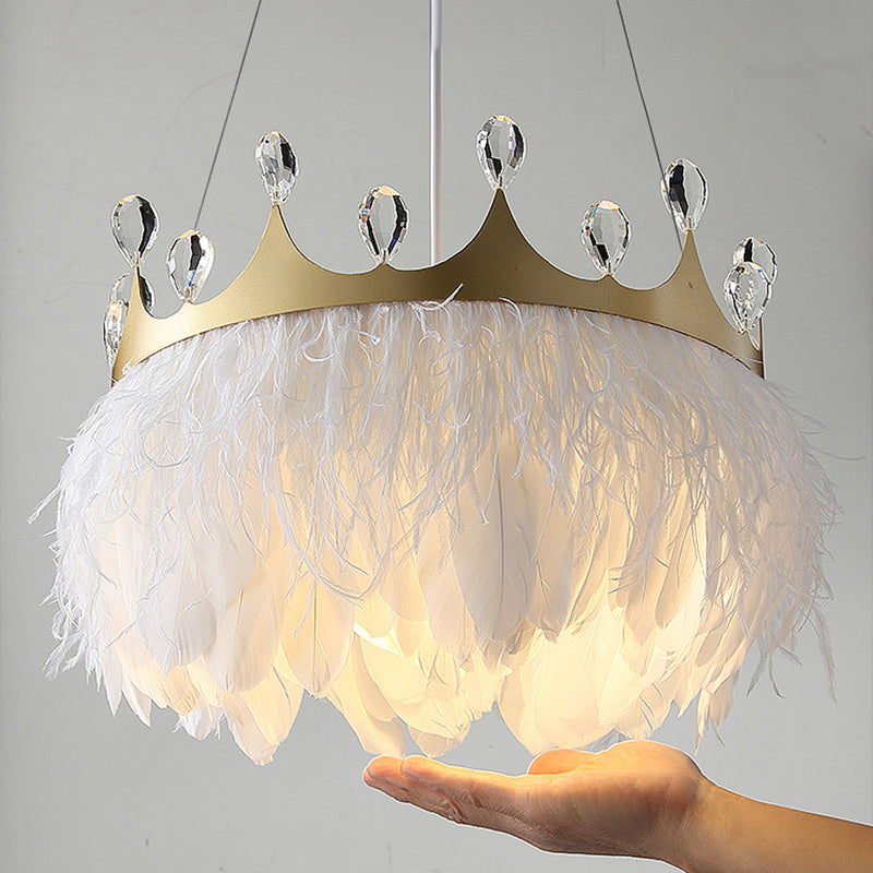 Amélia Crown Feather Pendant Light White Crystal Accent