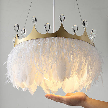 Amélia Crown Feather Pendant Light White Crystal Accent