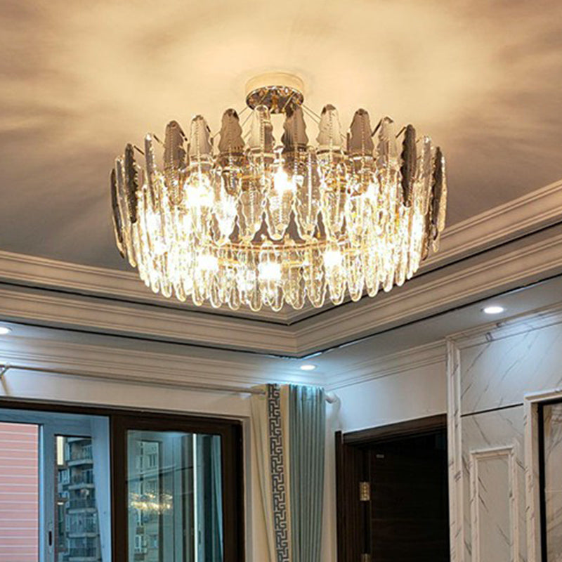 Camille Crystal Leaf Round Chandelier 9 Light Smoke Gray