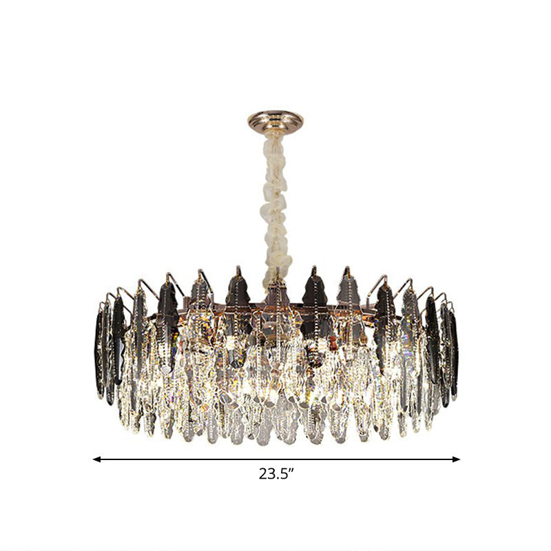 Camille Crystal Leaf Round Chandelier 9 Light Smoke Gray