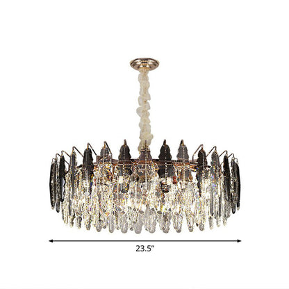 Camille Crystal Leaf Round Chandelier 9 Light Smoke Gray