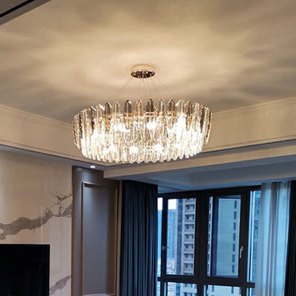 Camille Crystal Leaf Round Chandelier 9 Light Smoke Gray