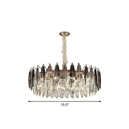 Camille Crystal Leaf Round Chandelier 9 Light Smoke Gray