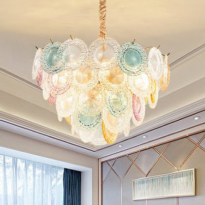 Elodie Multicolor Glass Disc Chandelier Modern 10 Light Pendant
