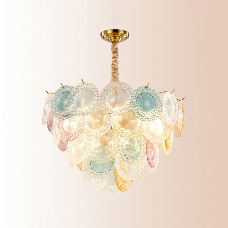 Elodie Multicolor Glass Disc Chandelier Modern 10 Light Pendant
