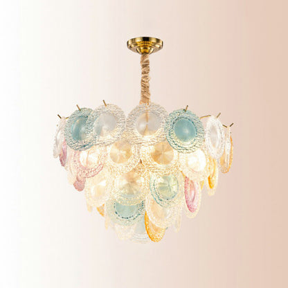 Elodie Multicolor Glass Disc Chandelier Modern 10 Light Pendant