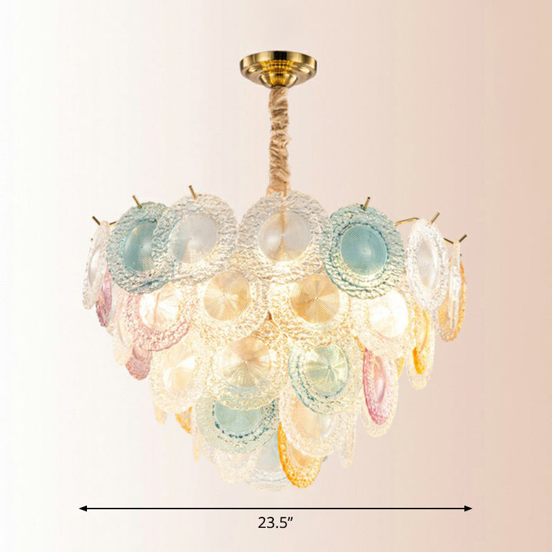 Elodie Multicolor Glass Disc Chandelier Modern 10 Light Pendant