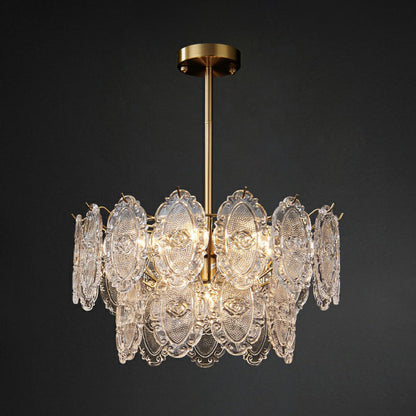 Colette Carved Glass Tiered Chandelier Gold Dining Pendant