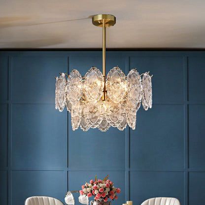 Colette Carved Glass Tiered Chandelier Gold Dining Pendant