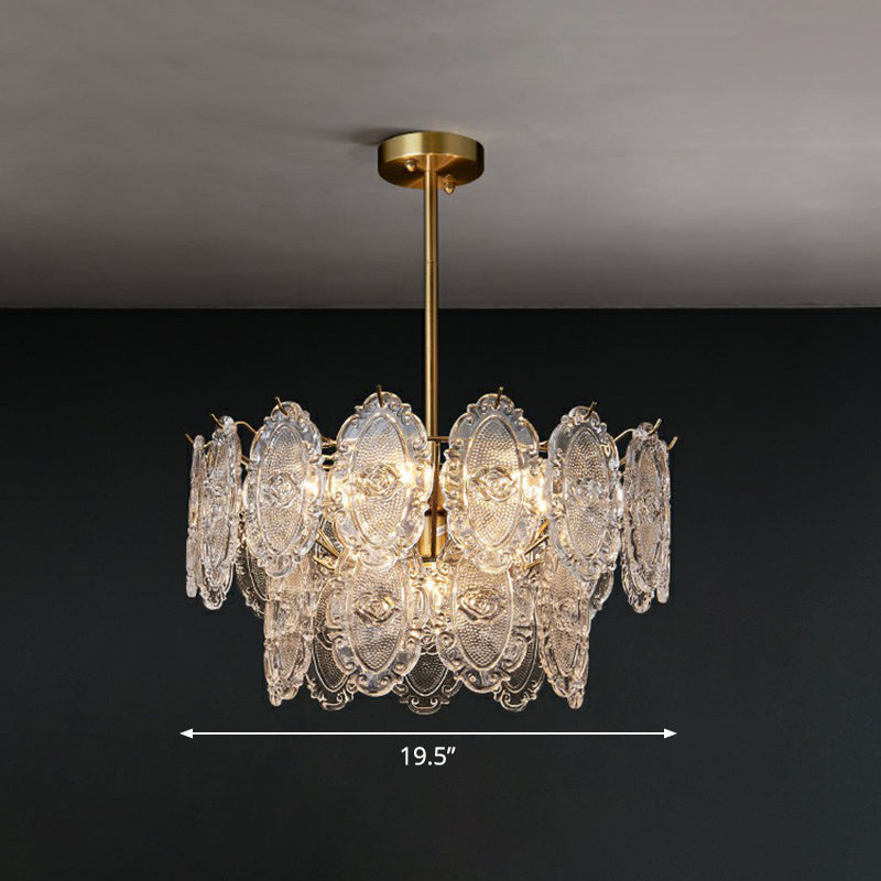 Colette Carved Glass Tiered Chandelier Gold Dining Pendant