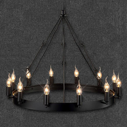Camille Industrial Black Circle Chandelier 12/18-Light Pendant
