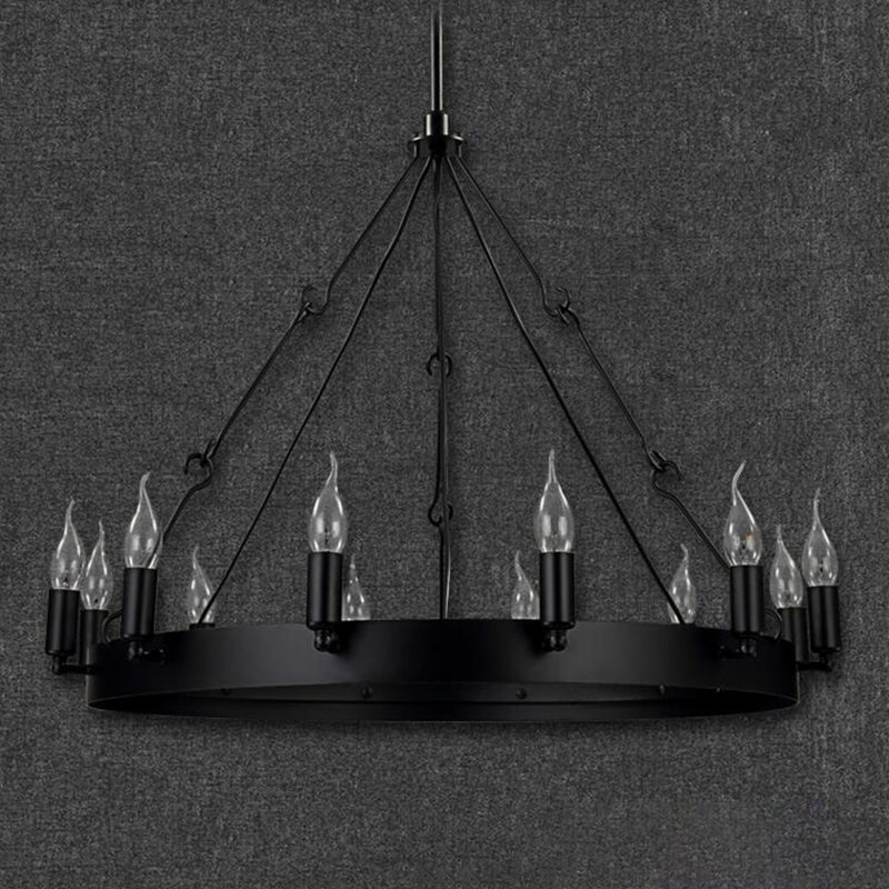 Camille Industrial Black Circle Chandelier 12/18-Light Pendant