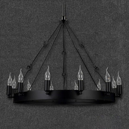 Camille Industrial Black Circle Chandelier 12/18-Light Pendant