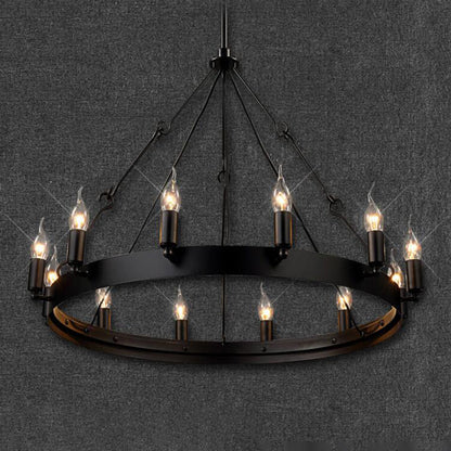 Camille Industrial Black Circle Chandelier 12/18-Light Pendant