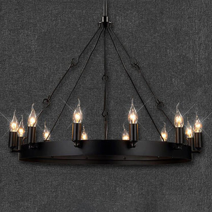 Camille Industrial Black Circle Chandelier 12/18-Light Pendant