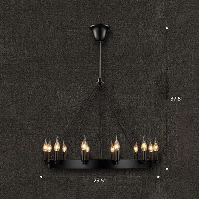 Camille Industrial Black Circle Chandelier 12/18-Light Pendant