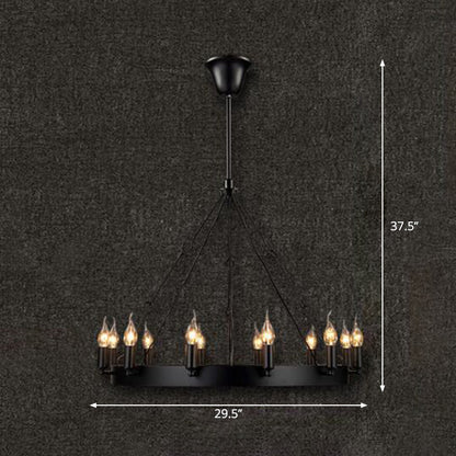 Camille Industrial Black Circle Chandelier 12/18-Light Pendant
