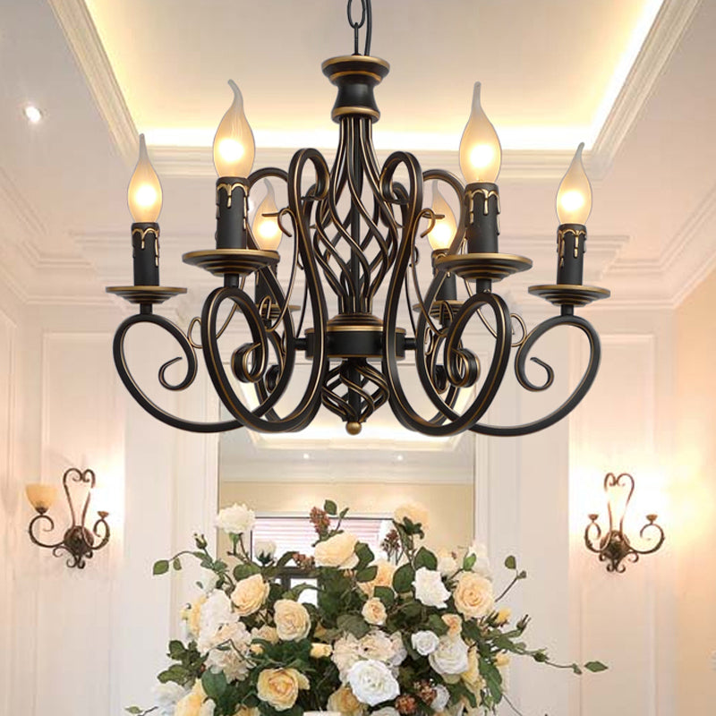 Lustre Charlotte rustique en métal tourbillonnant à 6/8 lumières