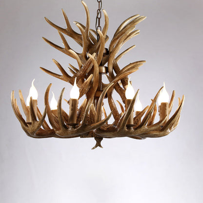 Élise Rustic Artificial Antler Chandelier Exposed Bulb Pendant