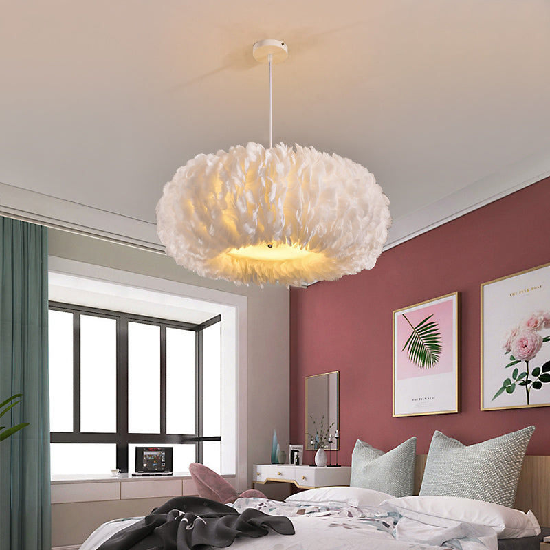 Sophie Feather Donut Pendant Light White Modern Chandelier