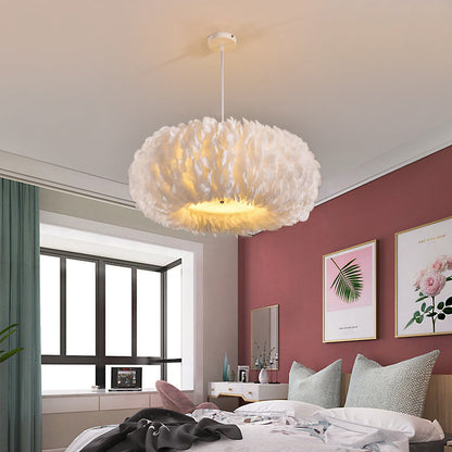 Sophie Feather Donut Pendant Light White Modern Chandelier