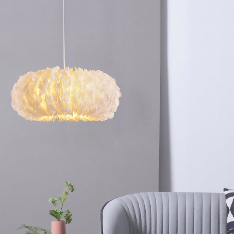 Sophie Feather Donut Pendant Light White Modern Chandelier