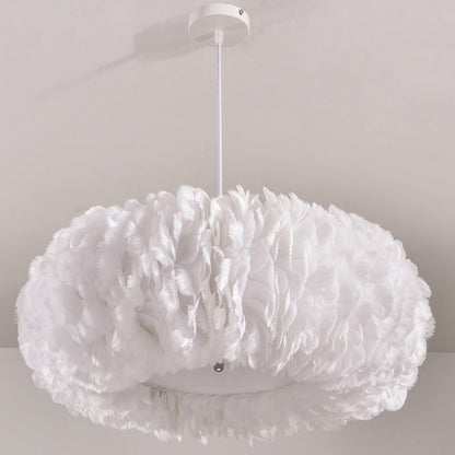 Sophie Feather Donut Pendant Light White Modern Chandelier