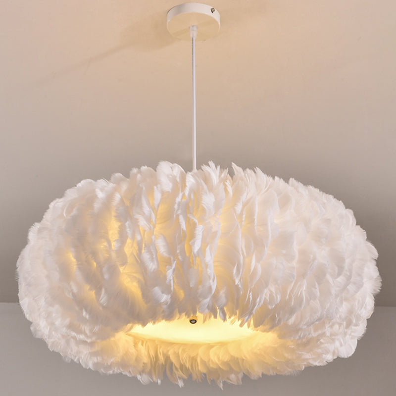 Sophie Feather Donut Pendant Light White Modern Chandelier