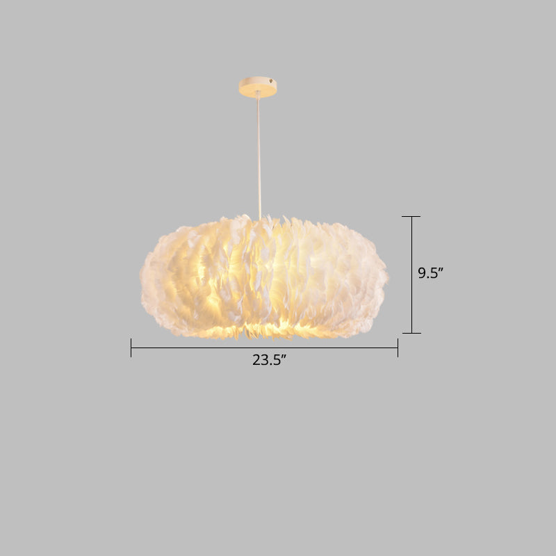 Sophie Feather Donut Pendant Light White Modern Chandelier