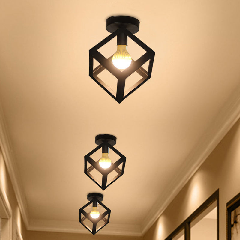 Solène Industrial Caged Metal Flush Ceiling Light