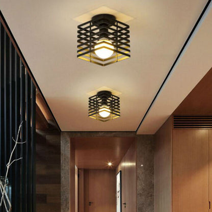 Adrienne Industrial Rectangular Cage Flush Ceiling Light